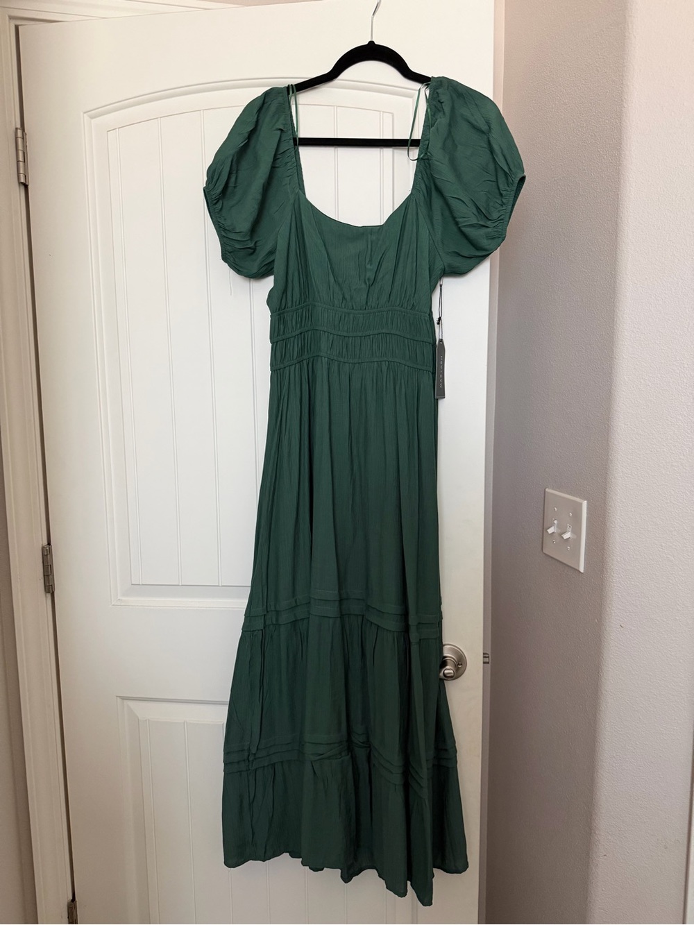 New Green Puff-Sleeve Maxi Dress - Women